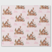 Roze peperkoek huis Vrolijk kerstfeest Cadeaupapier (Vlak)