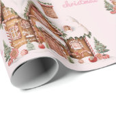 Roze peperkoek huis Vrolijk kerstfeest Cadeaupapier (Rol Hoek)
