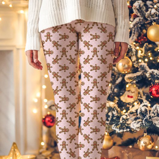 Roze peperkoek Man Polka Dot Kerstmis Leggings