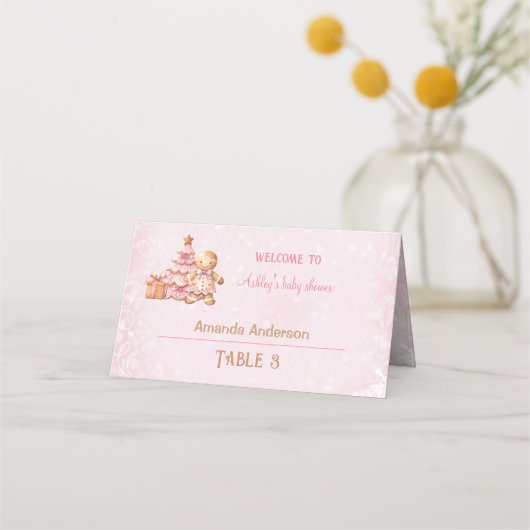Roze peperkoek meisje kerst Baby shower tent Plaatskaartje (Voorkant)