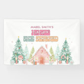 Roze peperkoek Winter Onederland 1e verjaardag Spandoek (Horizontaal)