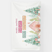 Roze peperkoek Winter Onederland 1e verjaardag Spandoek (Verticaal)