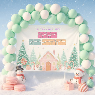Roze peperkoek Winter Onederland 1e verjaardag Spandoek
