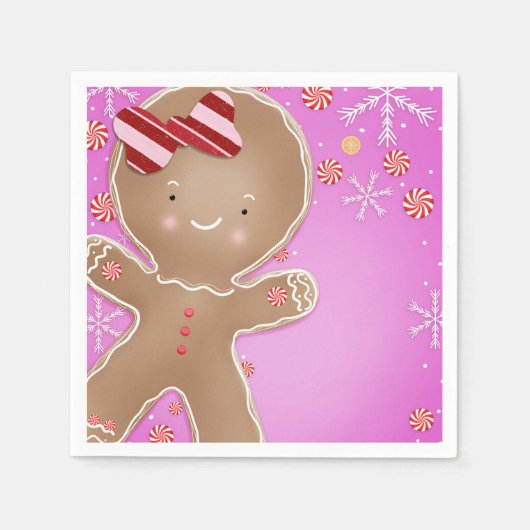 Roze Pepermunt Gengembrekoekje Feestelijke Feestje Servet (Voorkant)