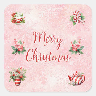 Roze Pepermunt Kerst Thee Feest Sticker