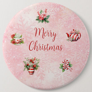 Roze Pepermunt Kerst Thee Party Sneeuwvlok Ronde Button 6,0 Cm