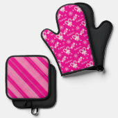 Roze Pepermunt Snowflakes Candy Cane Stripe Naam Ovenwant & Pannenlap Set (Voorkant / Achterkant)