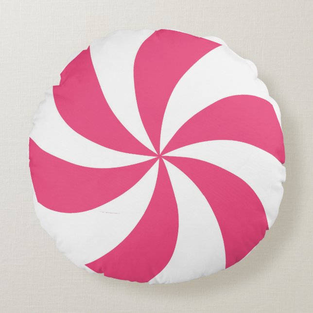 Roze peppermint rond kussen (Voorkant)
