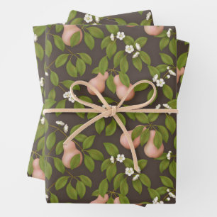 Roze peren (donkerbruin) inpakpapier vel