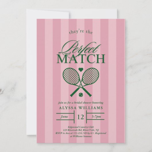 Roze Perfect Match Tennis Bruids Douche Uitnodigin Kaart (Voorkant)