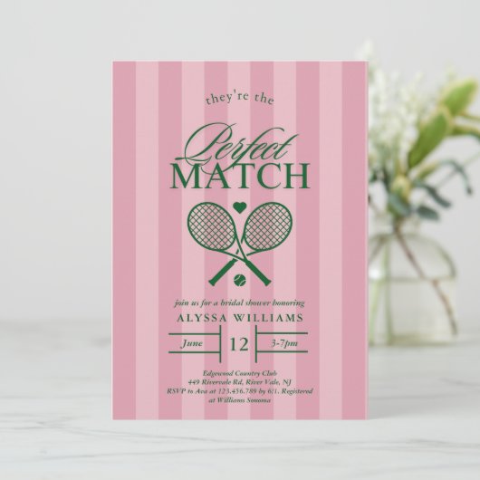 Roze Perfect Match Tennis Bruids Douche Uitnodigin Kaart (Staand voorkant)