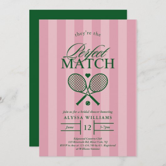 Roze Perfect Match Tennis Bruids Douche Uitnodigin Kaart (Voorkant / Achterkant)