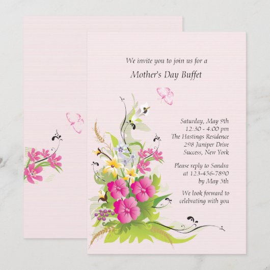 Roze Perfectie Bloemen Uitnodiging (Voorkant / Achterkant)