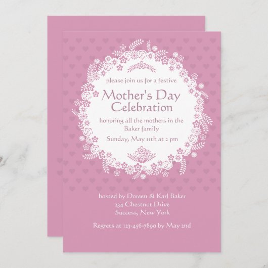 Roze Perfectie Moederdag Uitnodiging (Voorkant / Achterkant)