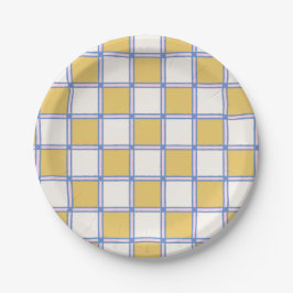 Roze, Periwinkle en Gouden Gele Checkers Papieren Bordje