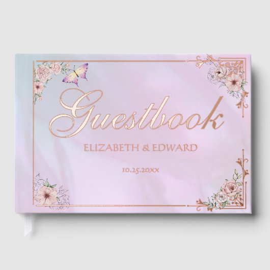 Roze Periwinkle Pioen Roos  Gastenboek (Voorkant)