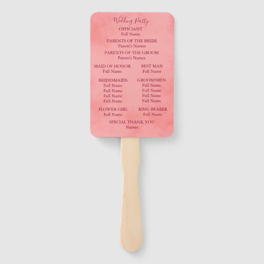 Roze perkament bruiloft programma handwaaier (Achterkant)
