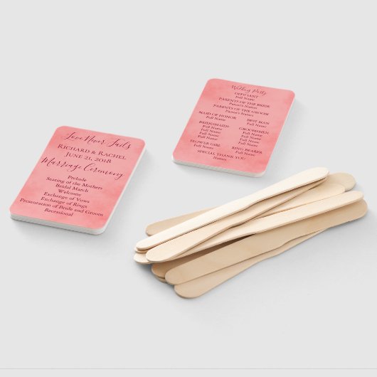 Roze perkament bruiloft programma handwaaier (Niet-gemonteerd)