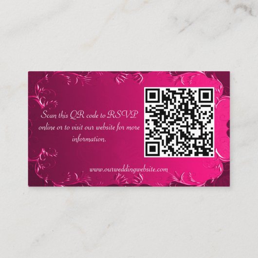 Roze Perkament Scrolls QR Bruiloft Kaart (Achterkant)