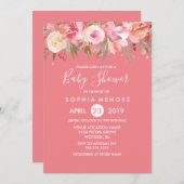 Roze perkoraalkleurige Waterverf Baby shower uitno Kaart (Voorkant / Achterkant)