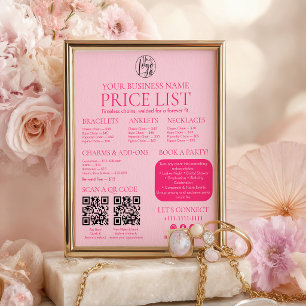 Roze Permanente Sieraden Prijslijst QR code Menu Poster