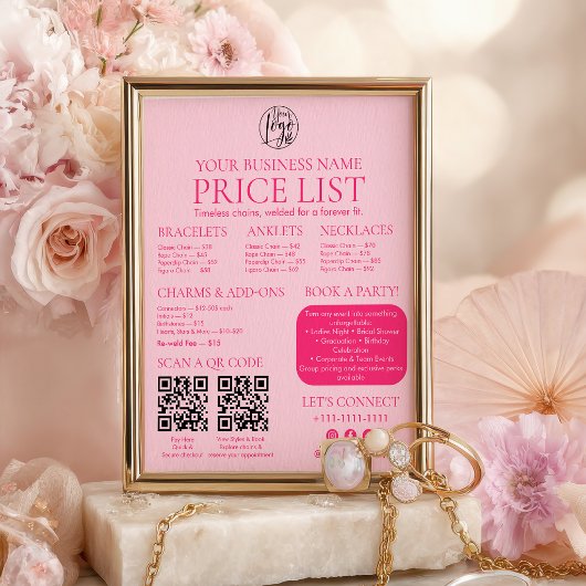 Roze Permanente Sieraden Prijslijst QR code Menu Poster