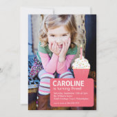 Roze perskoeken Foto van de eerste verjaardag Kaart (Voorkant)