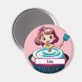 Roze perskoeken, prinses met diameter magneet (Voorkant / Achterkant)