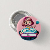 Roze perskoeken, prinses met diameter ronde button 3,2 cm (Voorkant /achterkant)
