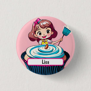 Roze perskoeken, prinses met  diameter ronde button 3,2 cm