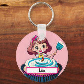 Roze perskoeken, prinses met  diameter sleutelhanger (Voorkant)