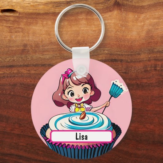 Roze perskoeken, prinses met diameter sleutelhanger (Voorkant)