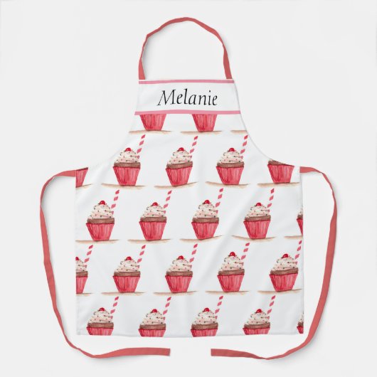 Roze perskoeken zoet handgetekende bakken schort (Voorkant)