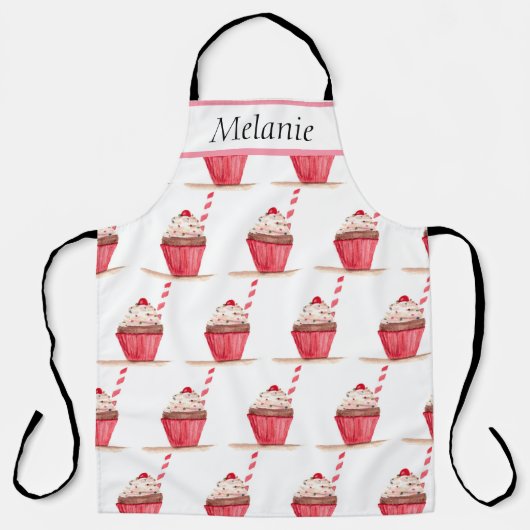 Roze perskoeken zoet handgetekende broodkookpan schort (Voorkant)