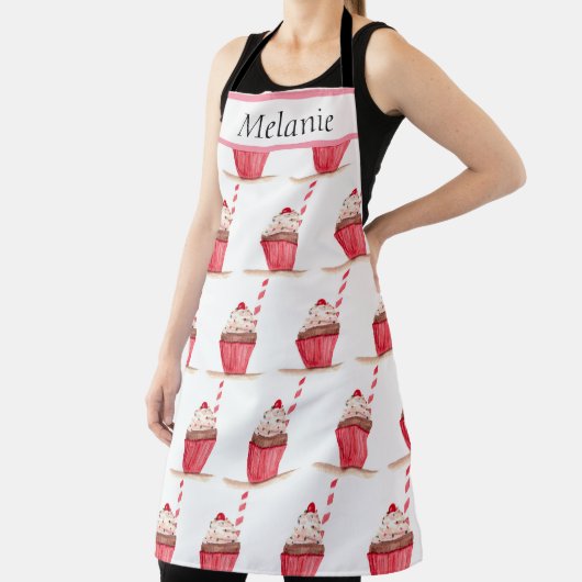 Roze perskoeken zoet handgetekende broodkookpan schort (Insitu)