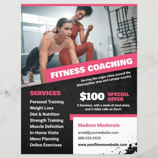Roze Personal Trainer en Fitness Coaching Flyer (Voorkant)