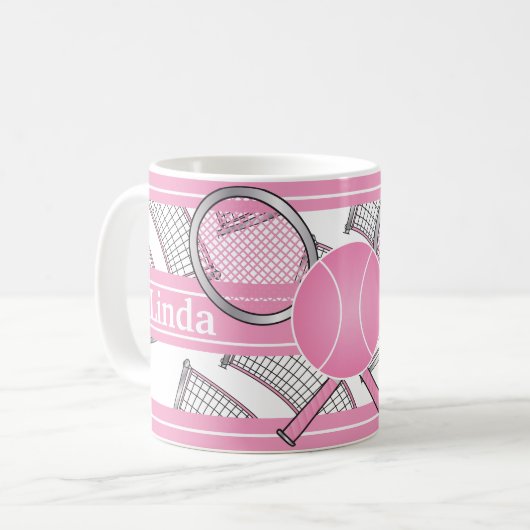 Roze personaliseer Tennis Koffiemok (Voorkant links)