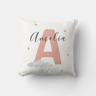 Roze Personaliseerde Baby Naam Kussen Aangepast