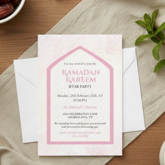 Roze Personalized Ramadan Kareem Iftar Kaart