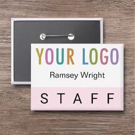 Roze Personeel Badge met Logo Pin Achternaam Butto Button