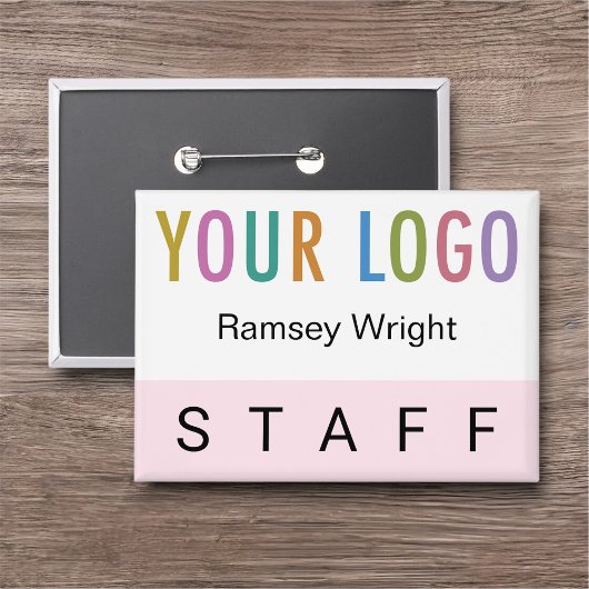 Roze Personeel Badge met Logo Pin Achternaam Butto Button