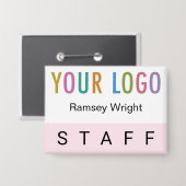 Roze Personeel Badge met Logo Pin Achternaam Butto Button (Voorkant / Achterkant)