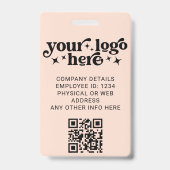 Roze personeelsfoto ID met QR-code bedrijfslogo Badge (Achterkant)