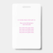 Roze personeelsfoto ID QR-code badge (Achterkant)