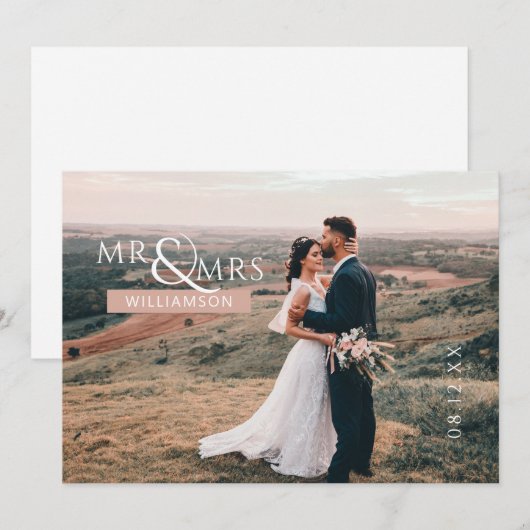 Roze persoonlijke foto van Mr & Mrs Monogram Weddi Bedankkaart (Voorkant / Achterkant)