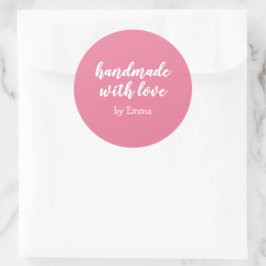 Roze Persoonlijke Handgemaakte met Liefde Minimali Ronde Sticker