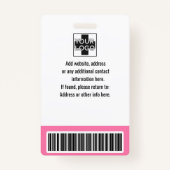 Roze persoonlijke medewerker, foto, streepjescode  badge (Achterkant)