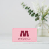 Roze Persoonlijke Monogram Letter Naam Visitekaartje (Staand voorkant)
