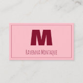 Roze Persoonlijke Monogram Letter Naam Visitekaartje (Voorkant)