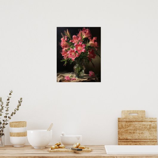 Roze Peruaanse Lelie Bloemen Art Print Poster (Keuken)